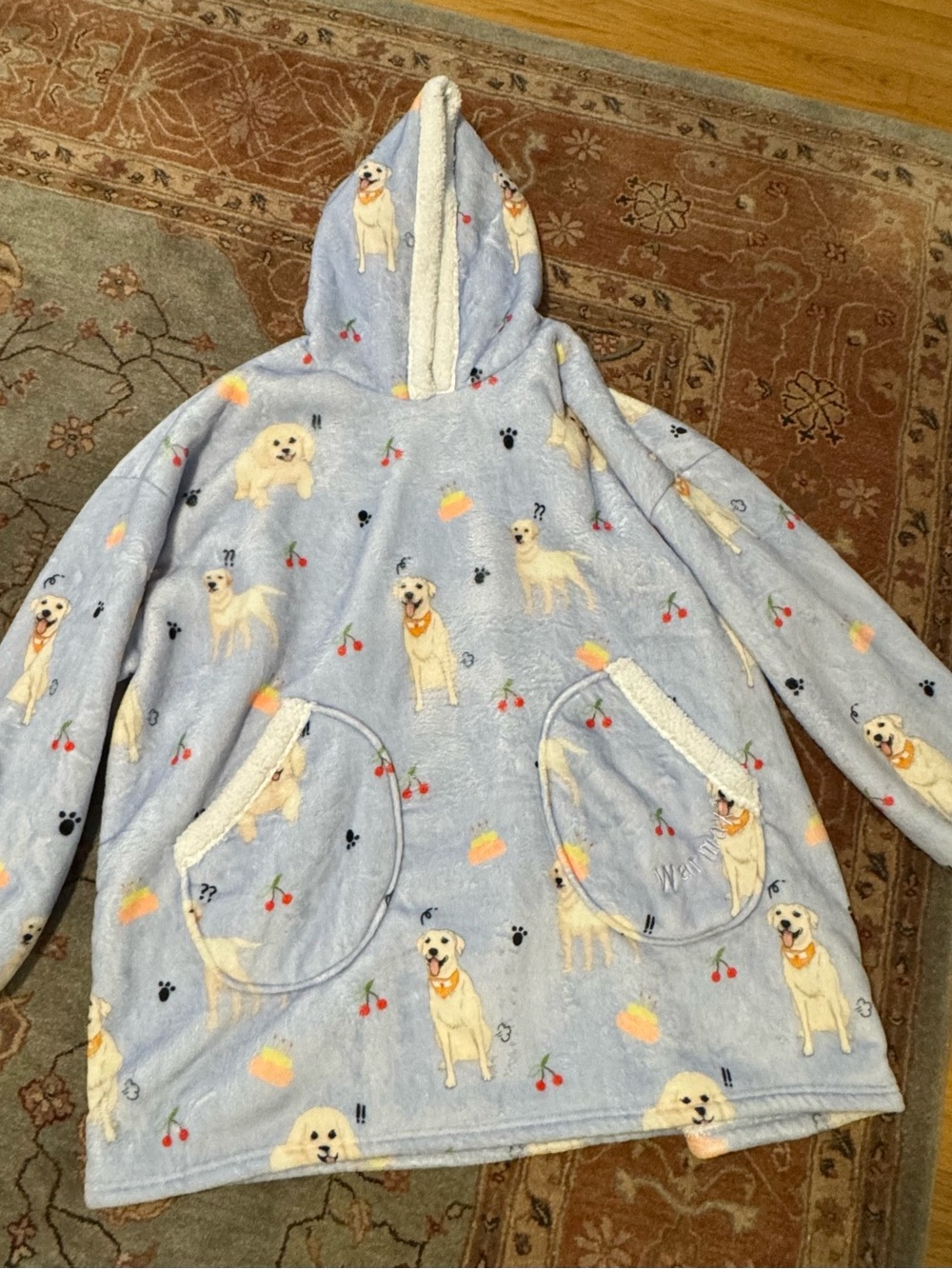 Cozy Light Blue Dog Print Hooded Wearable Blanket
